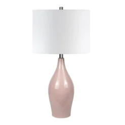 Bella 28.25" Tall Porcelain Table Lamp With Fabric Shade In Rose/White