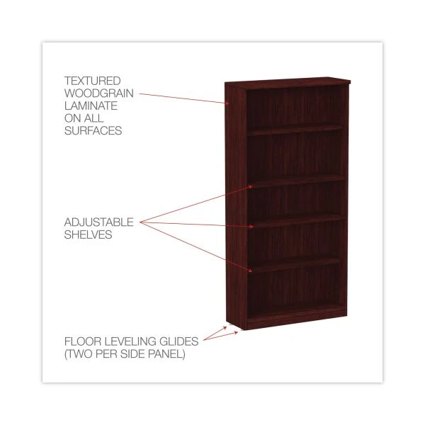 Alera Valencia Series Bookcase, Five-Shelf, 31.75w X 14d X 64.75h, Mahogany 4 Alera Valencia Series Bookcase, Five-Shelf, 31.75w X 14d X 64.75h, Mahogany - Image 4