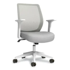 Union & Scale Essentials Mesh Back Fabric Task Chair With Arms, Supports Up To 275 Lb, Gray Fabric Seat, Gray Mesh Back, White Base