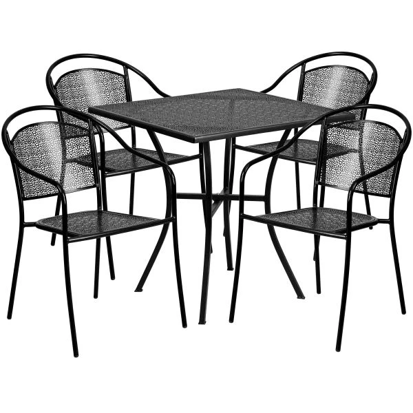 Oia Commercial Grade 28" Square Black Indoor-Outdoor Steel Patio Table Set With 4 Round Back Chairs 2 Oia Commercial Grade 28" Square Black Indoor-Outdoor Steel Patio Table Set With 4 Round Back Chairs - Image 2
