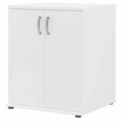 Bush Business Furniture Universal Floor Storage Cabinet With Doors And Shelves In White