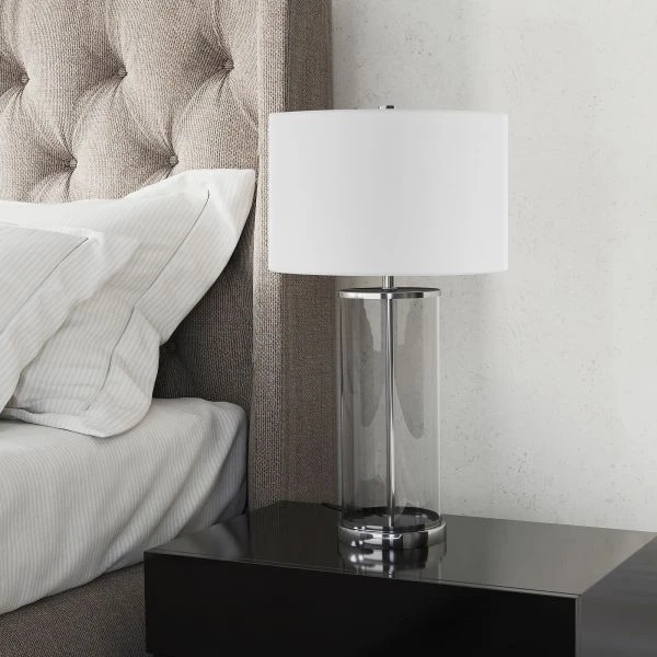 Rowan 28" Tall Table Lamp With Fabric Shade In Clear Glass/Polished Nickel/White 4 Rowan 28" Tall Table Lamp With Fabric Shade In Clear Glass/Polished Nickel/White - Image 4