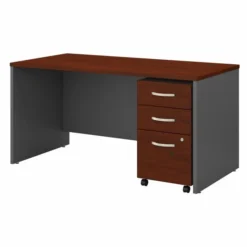 Bush Business Furniture Series C 60W X 30D Office Desk With 3 Drawer Mobile File Cabinet In Hansen Cherry