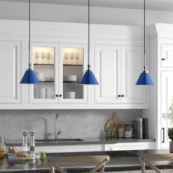 Zeno 8.5" Wide Pendant With Metal Shade In Blue/Polished Nickel/Blue -office furniture sale 6ce2797bf821d96797a602e9d87cd7864e