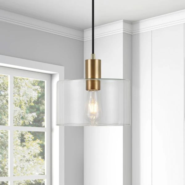 Henri 10" Wide Pendant With Glass Shade In Brass/Clear 2 Henri 10" Wide Pendant With Glass Shade In Brass/Clear - Image 2