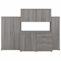 Bush Business Furniture Universal 108W 6 Piece Modular Storage Set With Floor And Wall Cabinets In Platinum Gray