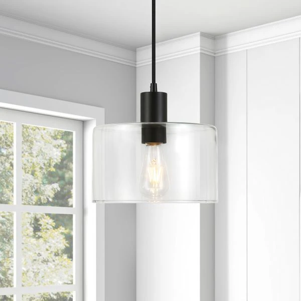 Henri 10" Wide Pendant With Glass Shade In Blackened Bronze/Clear 7 Henri 10" Wide Pendant With Glass Shade In Blackened Bronze/Clear - Image 7