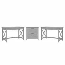 Bush Furniture Key West 2 Person Desk Set With Lateral File Cabinet In Cape Cod Gray