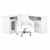 Bush Furniture Cabot 60W L Shaped Computer Desk With Mid Back Leather Box Chair In White