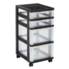 Plastic 4-Drawer Storage Cart, 26 7/16" X 12 1/16" X 14 1/4", Black