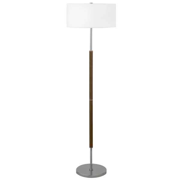 Simone 2-Light Floor Lamp With Fabric Shade In Rustic Oak/Polished Nickel/White 1 Simone 2-Light Floor Lamp With Fabric Shade In Rustic Oak/Polished Nickel/White