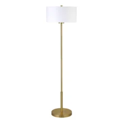 Trina 61" Metal Floor Lamp With Fabric Shade In Brushed Brass