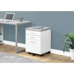Monarch Specialties File Cabinet, Rolling Mobile, Storage Drawers, Printer Stand, Office, Work, White And Grey Cement Laminate, Contemporary, Modern