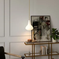 Yuri 11.75" Wide Pendant With Glass Shade In Brass/White Milk -office furniture sale 6fcb4e404b2ee0fc7d4098d1b743617d2d