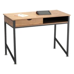 Safco Single Drawer Office Desk, 43 1/4 X 21 5/8 X 30 3/4, Natural/Black
