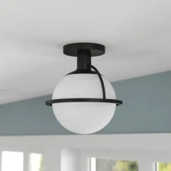 Cieonna 9.25" Wide Semi Flush Mount With Glass Shade In Blackened Bronze/White -office furniture sale 7061e2e049cf980a3126408b0c13ff835e