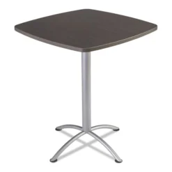 Iceberg ILand Table, Bistro-Height, Square Top, Contoured Edges, 36w X 36d X 42h, Gray Walnut/Silver