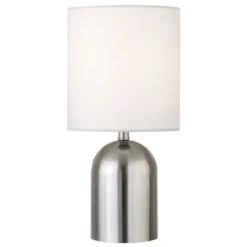 Talbot 13.25" Tall Mini Lamp With Fabric Shade In Brushed Nickel/White