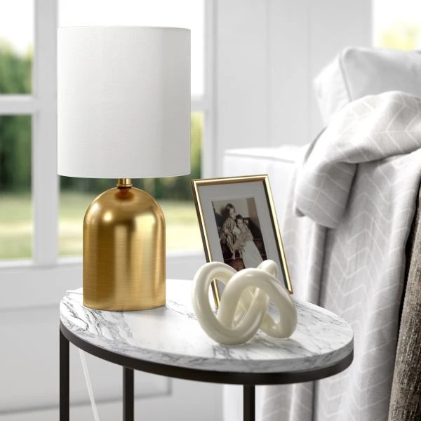 Talbot 13.25" Tall Mini Lamp With Fabric Shade In Brass/White 7 Talbot 13.25" Tall Mini Lamp With Fabric Shade In Brass/White - Image 7
