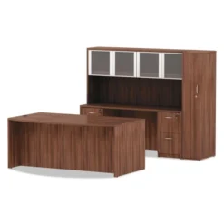 Alera Valencia Series Bow Front Desk Shell, 71" X 41.38" X 29.63", Modern Walnut -office furniture sale 71046ce2e38f8643292ade5dd6af7ce2a8