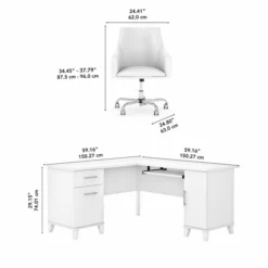 Bush Furniture Somerset 60W L Shaped Desk With Mid Back Leather Box Chair In White -office furniture sale 711ff655d683f6eff2fd498c7a218aed69