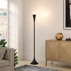 Moura Torchiere Floor Lamp With Glass Shade In Blackened Bronze/Seeded -office furniture sale 71470ff62e2c76fd3964b761c07e79b197