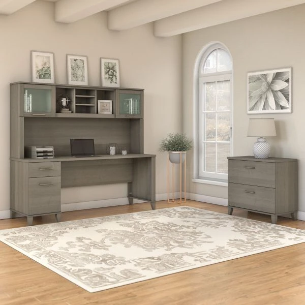 Bush Furniture Somerset 72W Office Desk With Hutch And Lateral File Cabinet In Ash Gray 5 Bush Furniture Somerset 72W Office Desk With Hutch And Lateral File Cabinet In Ash Gray - Image 5