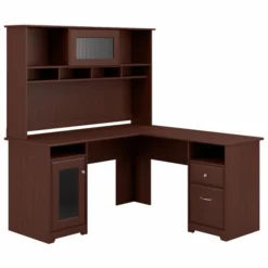 Bush Furniture Cabot 60W L Shaped Computer Desk With Hutch In Harvest Cherry