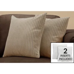 Monarch Specialties Pillows, Set Of 2, 18 X 18 Square, Insert Included, Decorative Throw, Accent, Sofa, Couch, Bedroom, Brown Hypoallergenic Polyester, Modern