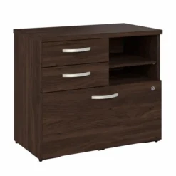 Bush Business Furniture Hybrid Office Storage Cabinet With Drawers And Shelves In Black Walnut