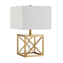 Dawson 19.5" Tall Table Lamp With Fabric Shade In Brass/White