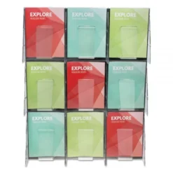 Deflecto Stand-Tall 9-Bin Wall-Mount Literature Rack, Mag, 27.5w X 3.38d X 35.63h, Clear/Black -office furniture sale 721dc2673d0fcad4ee5f02b7092458f18e