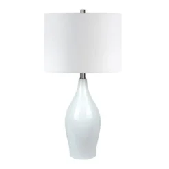 Bella 28.25" Tall Porcelain Table Lamp With Fabric Shade In White/White