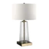 Dax 27.5" Tall Table Lamp With Fabric Shade In Seeded Glass/Brass/White