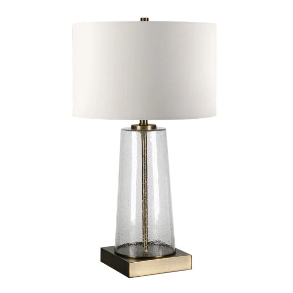 Dax 27.5" Tall Table Lamp With Fabric Shade In Seeded Glass/Brass/White 1 Dax 27.5" Tall Table Lamp With Fabric Shade In Seeded Glass/Brass/White