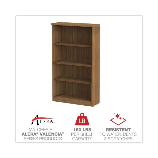 Alera Valencia Series Bookcase, Four-Shelf, 31.75w X 14d X 54.88h, Modern Walnut 4 Alera Valencia Series Bookcase, Four-Shelf, 31.75w X 14d X 54.88h, Modern Walnut - Image 4