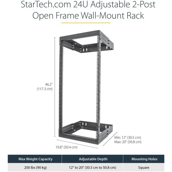 StarTech.com 24U 19" Wall Mount Network Rack - Adjustable Depth 12-20" Open Frame For Server Room /AV/Data/Computer Equipment W/Cage Nuts 4 StarTech.com 24U 19" Wall Mount Network Rack - Adjustable Depth 12-20" Open Frame For Server Room /AV/Data/Computer Equipment W/Cage Nuts - Image 4
