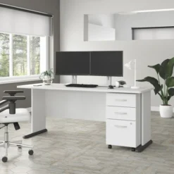 Bush Business Furniture Studio A 72W Computer Desk With 3 Drawer Mobile File Cabinet In White -office furniture sale 72d3c42c5440fc318031017934f4144e05