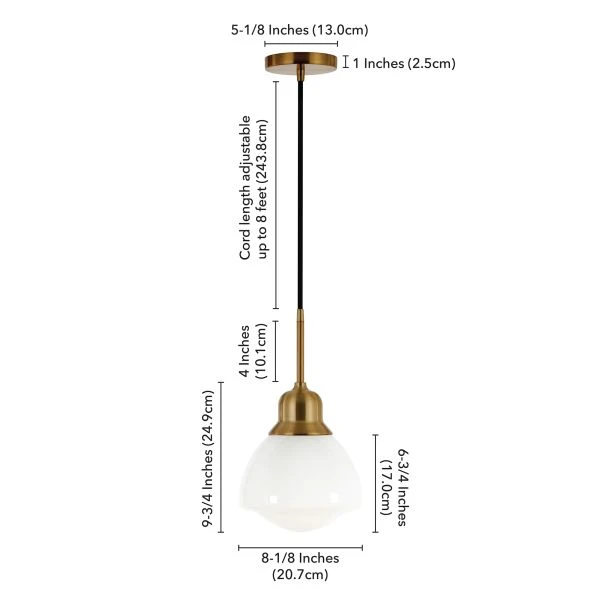 Brooks 8.12" Wide Pendant With Glass Shade In Brass/White Milk 5 Brooks 8.12" Wide Pendant With Glass Shade In Brass/White Milk - Image 5