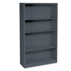 HON Metal Bookcase, Four-Shelf, 34.5w X 12.63d X 59h, Charcoal