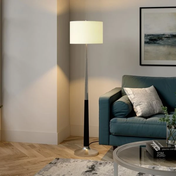 Lyon Two-Tone Floor Lamp With Fabric Shade In Brushed Nickel/Matte Black/White 3 Lyon Two-Tone Floor Lamp With Fabric Shade In Brushed Nickel/Matte Black/White - Image 3