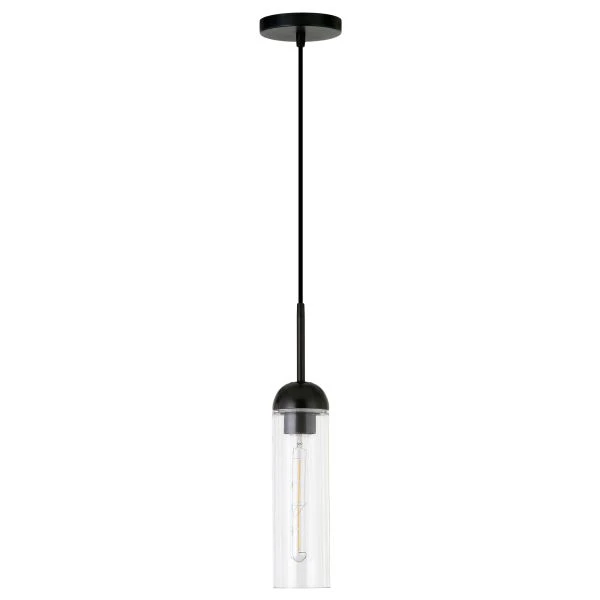 Kagan 3.5" Wide Pendant With Glass Shade In Blackened Steel/Clear 1 Kagan 3.5" Wide Pendant With Glass Shade In Blackened Steel/Clear