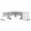 Bush Business Furniture Studio A 83W Large Corner Desk With 3 Drawer Mobile File Cabinet In White