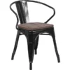 Luna Black Metal Chair With Wood Seat And Arms