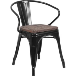 Luna Black Metal Chair With Wood Seat And Arms