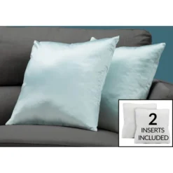 Monarch Specialties Pillows, Set Of 2, 18 X 18 Square, Insert Included, Decorative Throw, Accent, Sofa, Couch, Bedroom, Blue Hypoallergenic Polyester, Modern