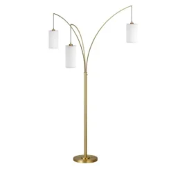 Aspen 3-Light Torchiere Floor Lamp With Fabric Shade In Brass/White