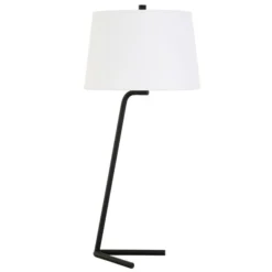 Markos 28.5" Tall Tilted Table Lamp With Fabric Shade In Blackened Bronze/White