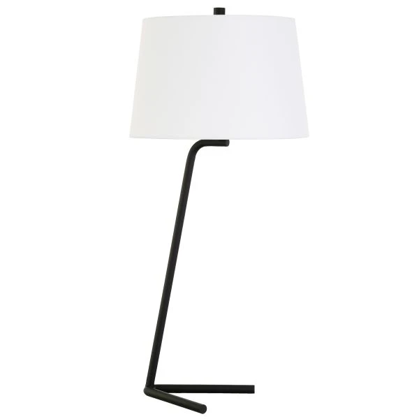 Markos 28.5" Tall Tilted Table Lamp With Fabric Shade In Blackened Bronze/White 1 Markos 28.5" Tall Tilted Table Lamp With Fabric Shade In Blackened Bronze/White