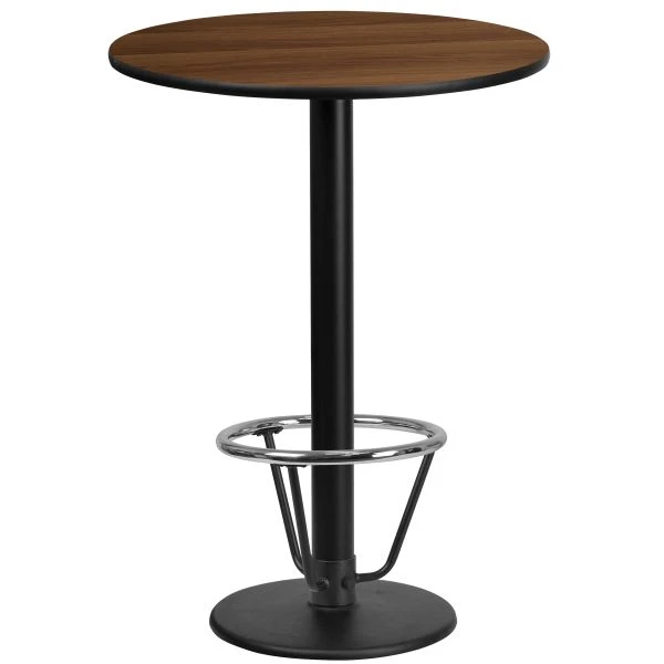 Stiles 24'' Round Walnut Laminate Table Top With 18'' Round Bar Height Table Base And Foot Ring 1 Stiles 24'' Round Walnut Laminate Table Top With 18'' Round Bar Height Table Base And Foot Ring